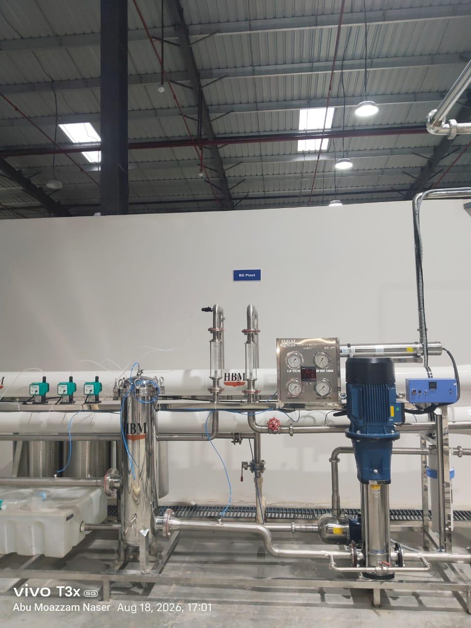 HBM-branded RO plant equipment and pipework at the Ranchi bottling facility